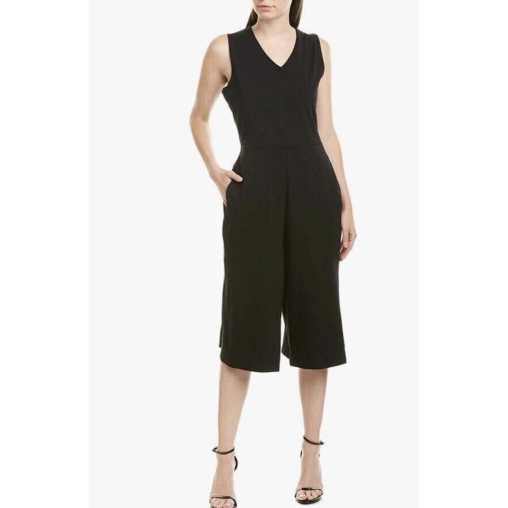 Eileen Fisher Culotte Cotton Stretch Jersey Sleeveless Wide Leg Jumpsuit Black